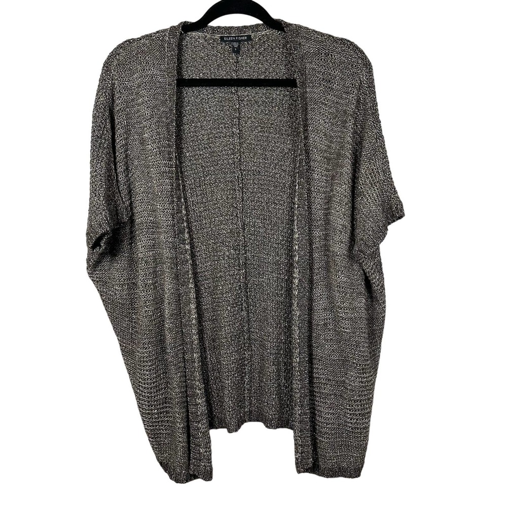 Eileen‎ Fisher Knit Cardigan Open Front Metallic Short Sleeve Size S